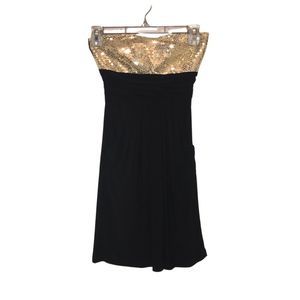 Stitch Btween black and gold sequin strapless dress